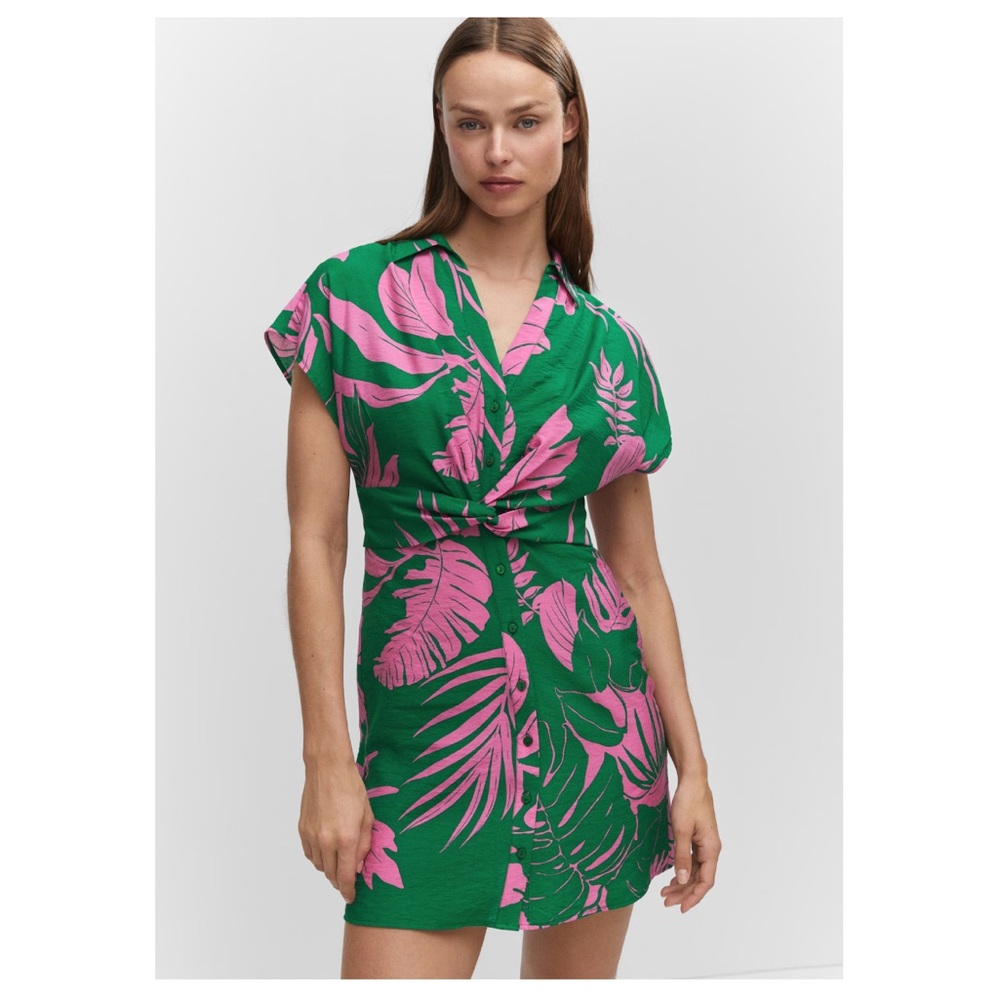 Mango Green and Pink Tropical Mini Dress